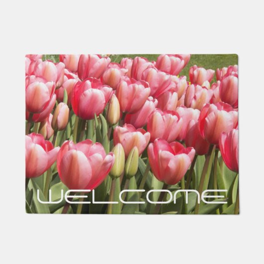 Garten von Pink Tulips Willkommen Fußmatte (Vorderseite)