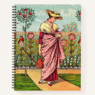 Garten Wachsende Blumen Frau Kunst Antiquität Notizblock