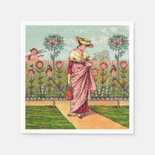 Garten wächst Blumen Frau Kunst Antiquität Serviette