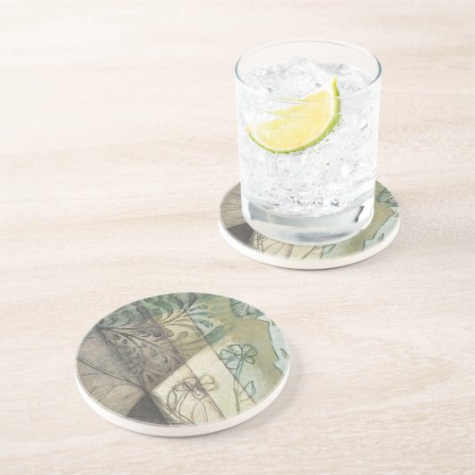 Gartenanlage mit Blätter, Blume und Gras Sandstein Untersetzer (Seite)