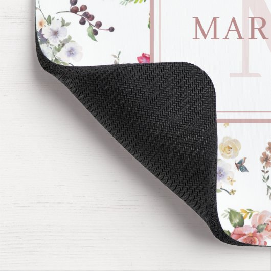 Gartenanlage Rose Rosa Blütenfarbe Mit Monogramm Mousepad (Ecke)