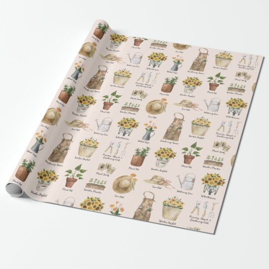 Gartenarbeit Essenzielle Wasserfarben Sonnenblumen Geschenkpapier (Ungerollt)