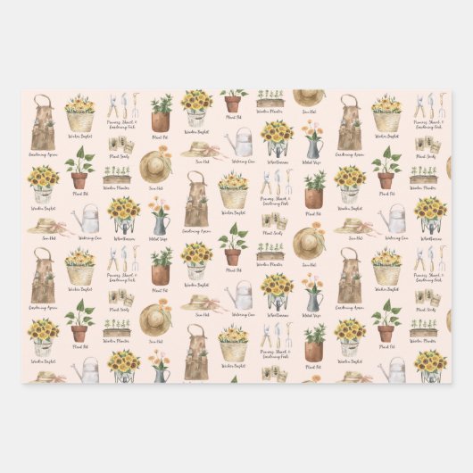 Gartenarbeit Essenzielle Wasserfarben Sonnenblumen Geschenkpapier Set (Vorderseite)
