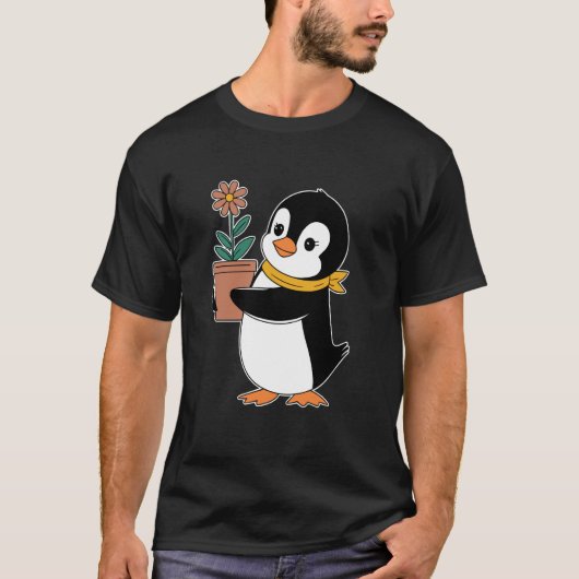Gartenarbeit Gärtner Pinguin Mit Blumentopf T-Shirt (Vorderseite)