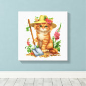 Gartenarbeit mit Katzen Leinwanddruck (Insitu (Holzboden))