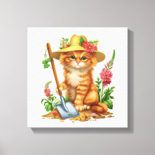 Gartenarbeit mit Katzen Leinwanddruck