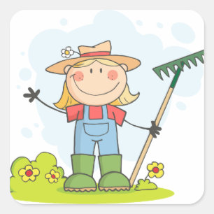 Gartenarbeit oder Landwirtschafts-Mädchen Quadratischer Aufkleber