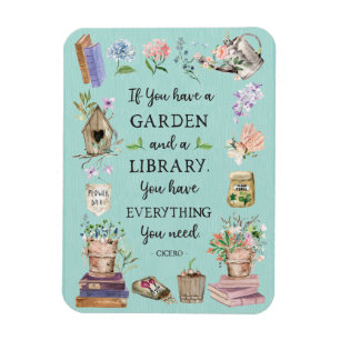 Gartenarbeit und Bibliothekszitat Blumengarten Magnet