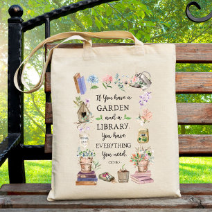 Gartenarbeit und Bibliothekszitat Blumengarten Tragetasche