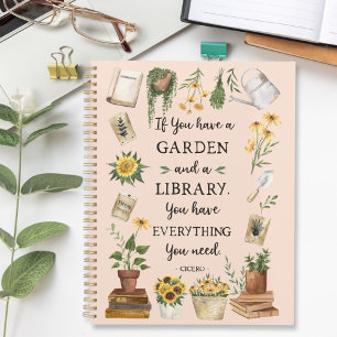Gartenarbeit und Bibliothekszitat Sonnenblume und Planer