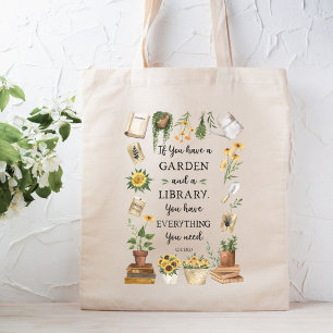 Gartenarbeit und Bibliothekszitat Sonnenblume und  Tragetasche