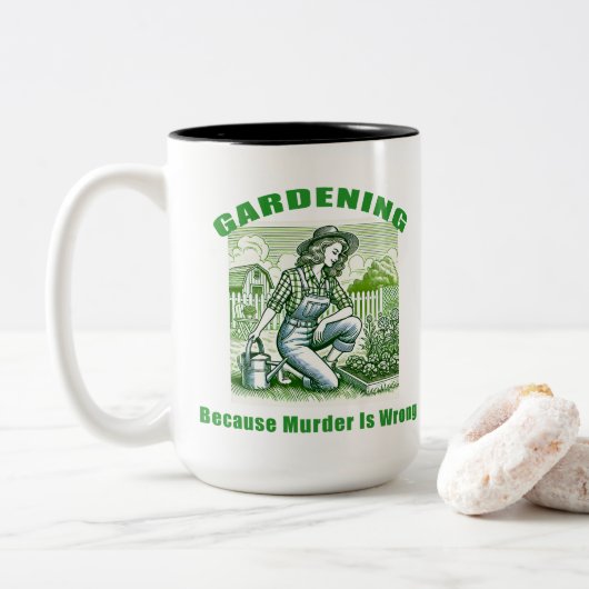 Gartenarbeit, weil Mord falsch ist Zweifarbige Tasse (Mit Donut)