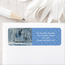 Gartenbank im Schnee / Blaues Muster / Winter /