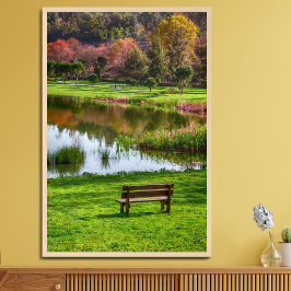 Gartenbank mit Blick auf See/Teich Poster