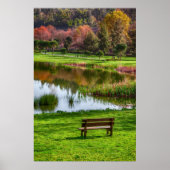Gartenbank mit Blick auf See/Teich Poster (Vorne)