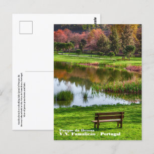 Gartenbank mit Blick auf See/Teich Postkarte