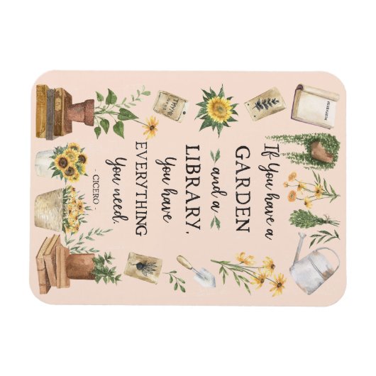 Gartenbau und Bibliothek Zitat Sonnenblumen und Kr Magnet (Horizontal)