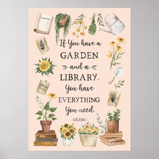 Gartenbau und Bibliothek Zitat Sonnenblumen und Kr Poster (Vorne)