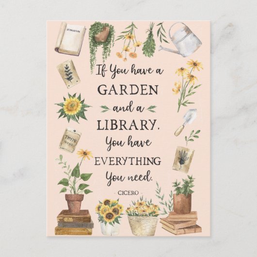 Gartenbau und Bibliothek Zitat Sonnenblumen und Kr Postkarte (Vorderseite)