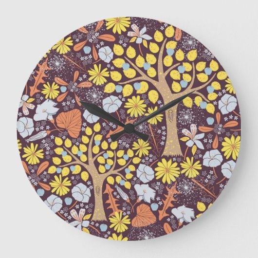 Gartenbäume, Blumen, Apfelmuster Große Wanduhr (Vorderseite)