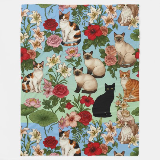 Gartenbegleiter – Blumige Katzen in Blüte Fleecedecke (Vorderseite)