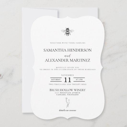 Gartenbiene mit Details Hochzeit Einladung (Vorderseite)