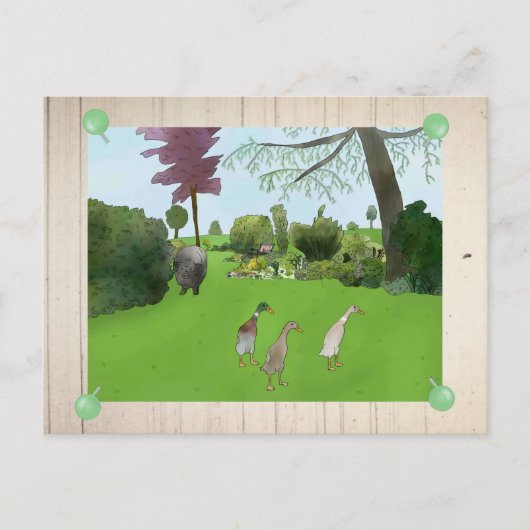 Gartenbild mit Schwein Postkarte (Vorderseite)