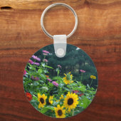 Gartenblick - Sonnenblumen, Gänseblumen, Kosmos Schlüsselanhänger (Vorderseite)