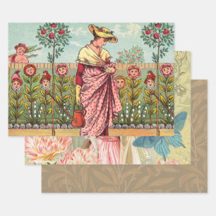 Gartenblume Frau Kunst Antiquität Geschenkpapier Set