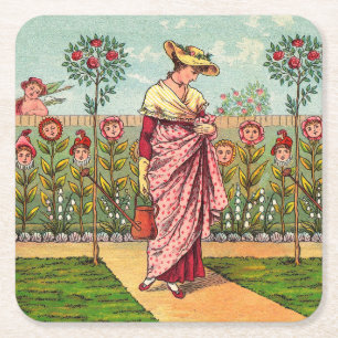 Gartenblume Frau Kunst Antiquität Rechteckiger Pappuntersetzer
