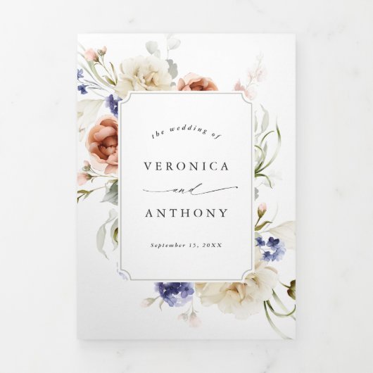 Gartenblumen-Wasserfarbenhochzeit Dreifach Gefaltete Einladung (Cover)