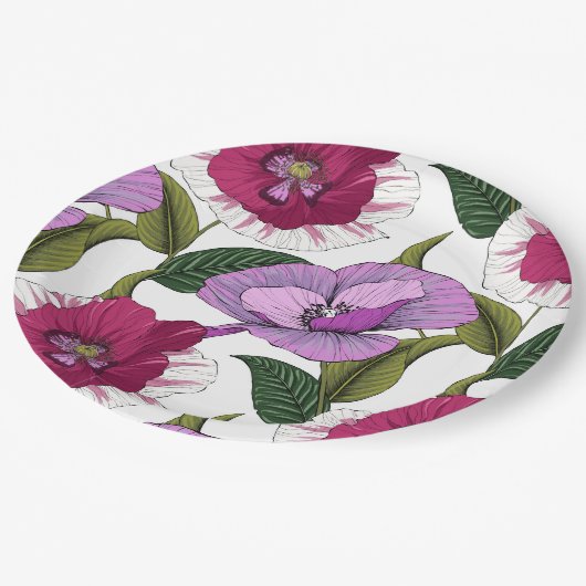 Gartenblumengeschmückte Party in üppig rosa und li Pappteller (Schrägansicht)