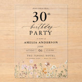 Gartenblumenkalligraphie 30. Geburtstag Acryleinladungen (Vorderseite)