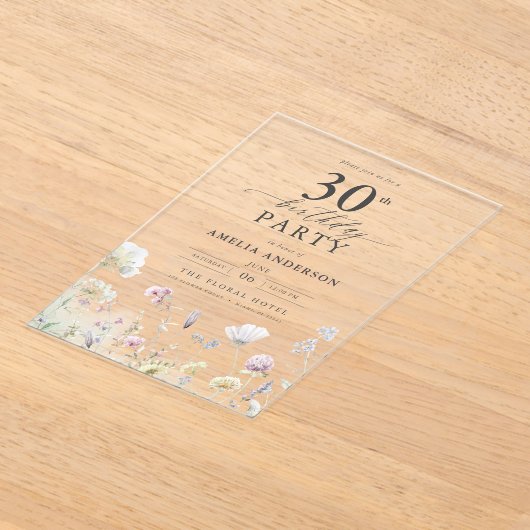 Gartenblumenkalligraphie 30. Geburtstag Acryleinladungen (Ablage )