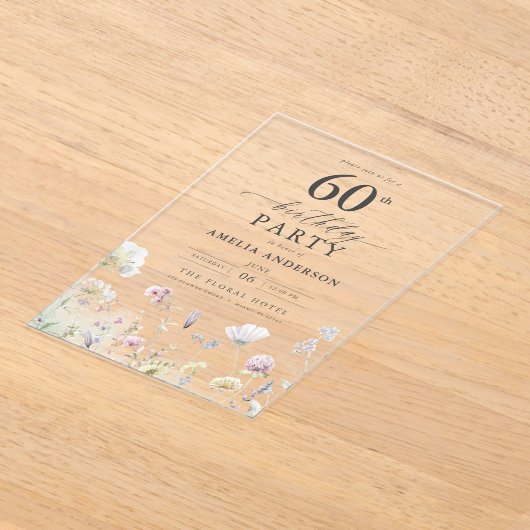 Gartenblumenkalligraphie 60. Geburtstag Acryleinladungen (Ablage )