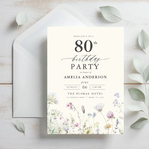 Gartenblumenkalligraphie 80. Geburtstag Einladung