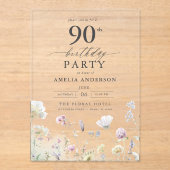 Gartenblumenkalligraphie 90. Geburtstag Acryleinladungen (Vorderseite)