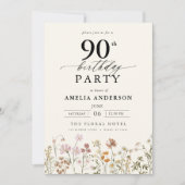 Gartenblumenkalligraphie 90. Geburtstag Einladung (Vorderseite)