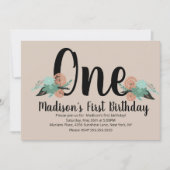 Gartenblumenpfirsich Aquamarines Party Geburtstag Einladung (Vorderseite)