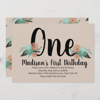 Gartenblumenpfirsich Aquamarines Party Geburtstag Einladung