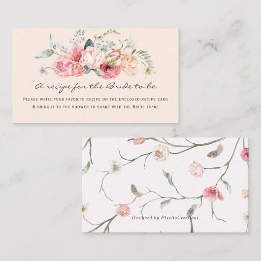 Gartenblumenrezeptur Brautparty Begleitkarte (Vorne/Hinten)