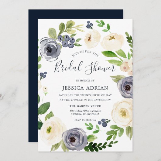 Gartenblumenschiff & Weißkranz-Brautparty Einladung (Vorne/Hinten)