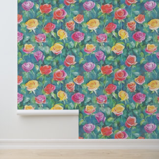 Gartenblüten, Rosensträucher Wasserfarbenmuster Tapete