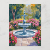 Gartenbrunnen Blumenbilder Postkarte (Vorderseite)