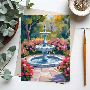 Gartenbrunnen-Blumenmalerei Postkarte