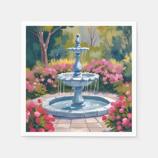 Gartenbrunnen-Blumenmalerei Serviette (Vorderseite)