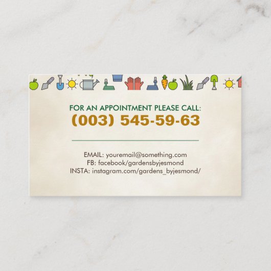 Gartendienstleistungen - farbige Symbole Visitenkarte (Rückseite)