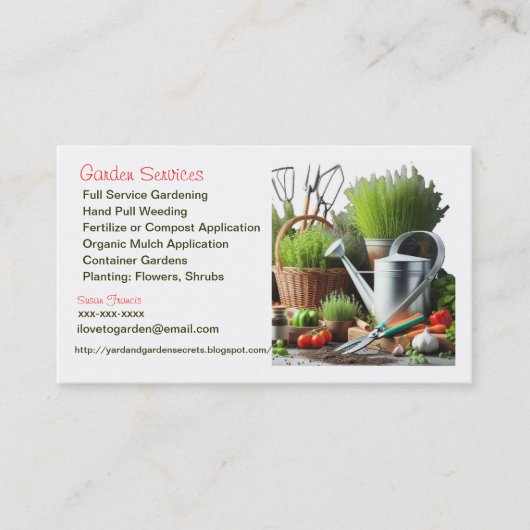 Gartendienstleistungen / Gartenwirtschaftskarte Visitenkarte (Vorderseite)
