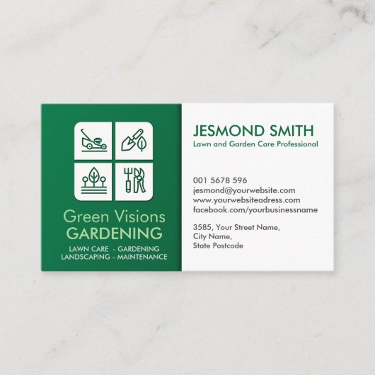 Gartendienstleistungen - Weiße Symbole Visitenkarte (Vorderseite)