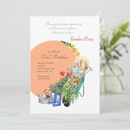 Gartenelemente Party Einladung (Stehend Vorderseite)